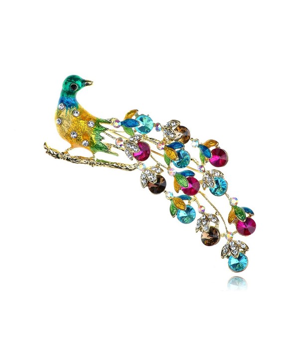 Alilang Soft Golden Tone Multicolored Colorful Peacock Bird Feather Brooch Pin - CP117LOW2AF