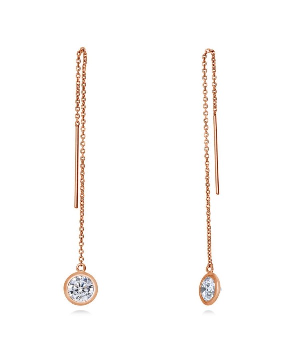 BERRICLE Rose Gold Flashed Sterling Silver Cubic Zirconia CZ Fashion Threader Earrings - CO182YZX070