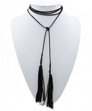 BOCAR Newest Fashion Long Black Velvet Gothic Tattoo Choker Tassel Pendant Adjustable Women Necklace - NK-10215 - CQ12MXVC4JB