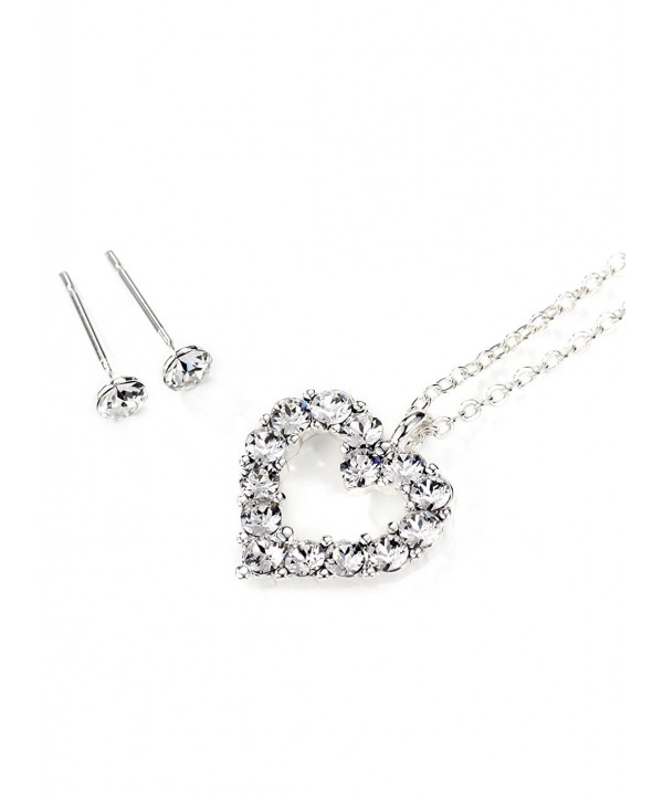 Neoglory MADE WITH SWAROVSKI ELEMENTS Heart Crystal Necklace Stud Earrings Jewelry Set for Sensitive Skin - CJ12N6DHKJR