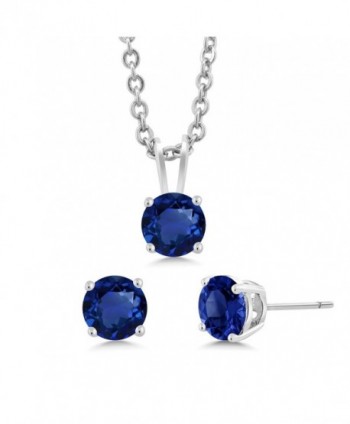 GemStoneKing 3-Piece Set 3 Ct Total Weight Simulated Sapphire Necklace Earrings Set 18" - CA11KY25VP5