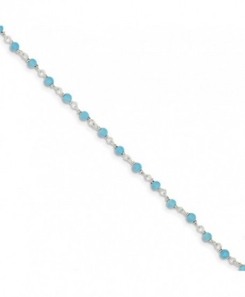 Solid 925 Sterling Silver Simulated Turquoise Bead Polished Bracelet - with Secure Lobster Lock Clasp (3mm) - CP187CR2DKG
