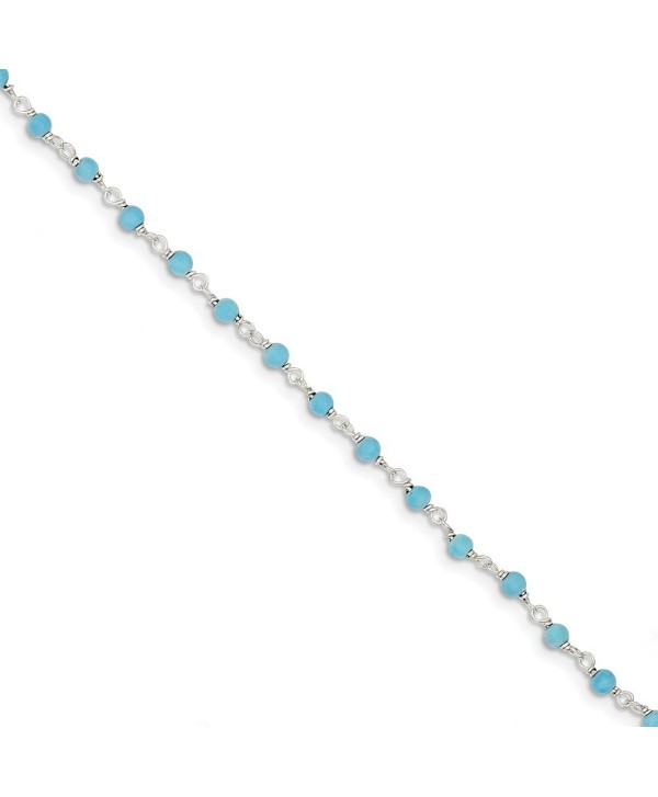 Solid 925 Sterling Silver Simulated Turquoise Bead Polished Bracelet - with Secure Lobster Lock Clasp (3mm) - CP187CR2DKG