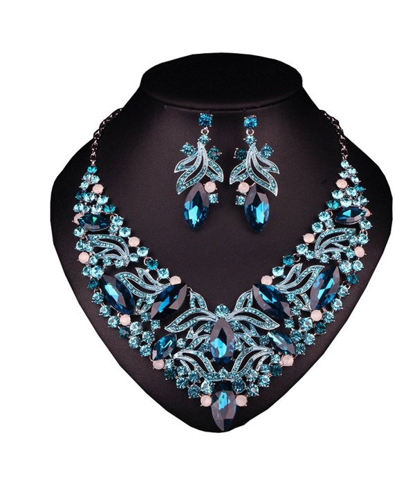 Venice Encounter Blue Austrian Crystal Chunky V Necklace Earrings Set Womens Costume Jewelry - C1182SYAIDI
