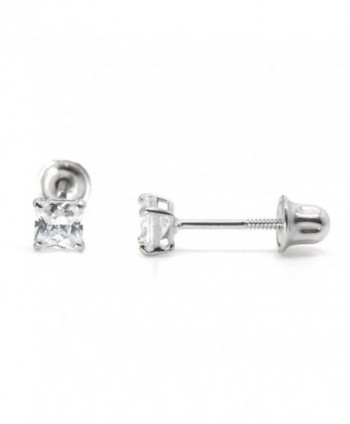 Cute Screw Back Earrings 14k White Gold with Princess Cut Cubic Zirconia Childrens Womens 2mm - 6mm - CX12NT6SLZK