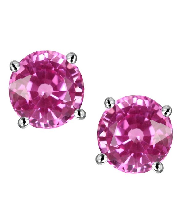 Star K Choice of 10k Gold or Sterling Silver Classic Round 7mm Four Prong Stud Earrings - Created Pink Sapphire - C2114X6RVDN