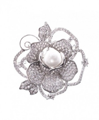 SEPBRIDALS Rose Flower Dress Brooch Pin Broach Pendant CZ Rhinestone Crystal Jewelry - C517YST55ZQ