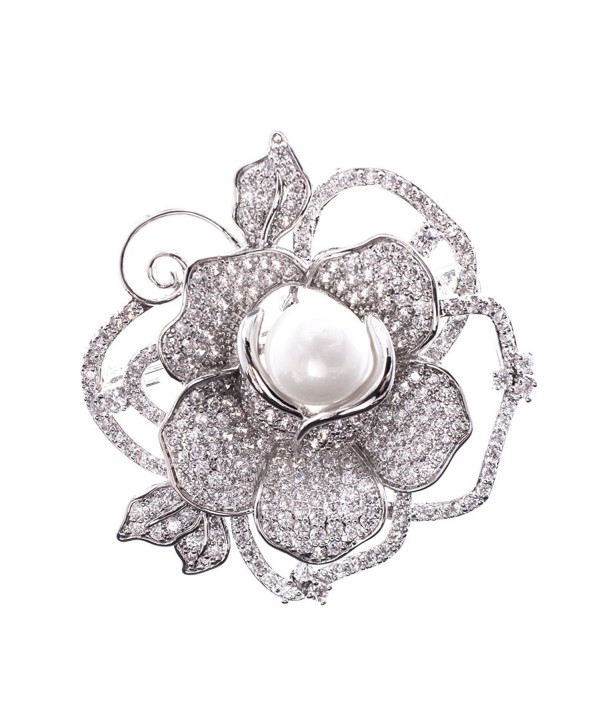 SEPBRIDALS Rose Flower Dress Brooch Pin Broach Pendant CZ Rhinestone Crystal Jewelry - C517YST55ZQ