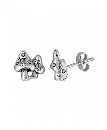 Tiny Sterling Silver Mushroom Stud Earrings 3/8 inch - CK111B27Z51