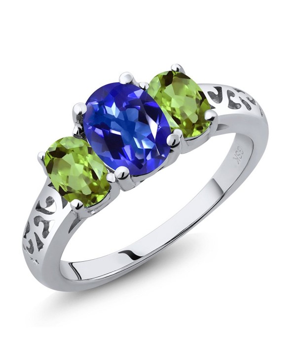 2.60 Ct Oval Royal Blue Mystic Topaz and Peridot 925 Sterling Silver 3 Stone Ring - CT1175BX4Z7