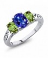 2.60 Ct Oval Royal Blue Mystic Topaz and Peridot 925 Sterling Silver 3 Stone Ring - CT1175BX4Z7