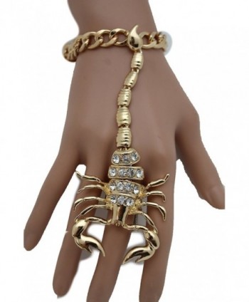 TFJ Women Fashion Jewelry Hand Chain Metal Long Scorpion Wrist Bracelet Slave Ring Gold - CY128RQC0DF