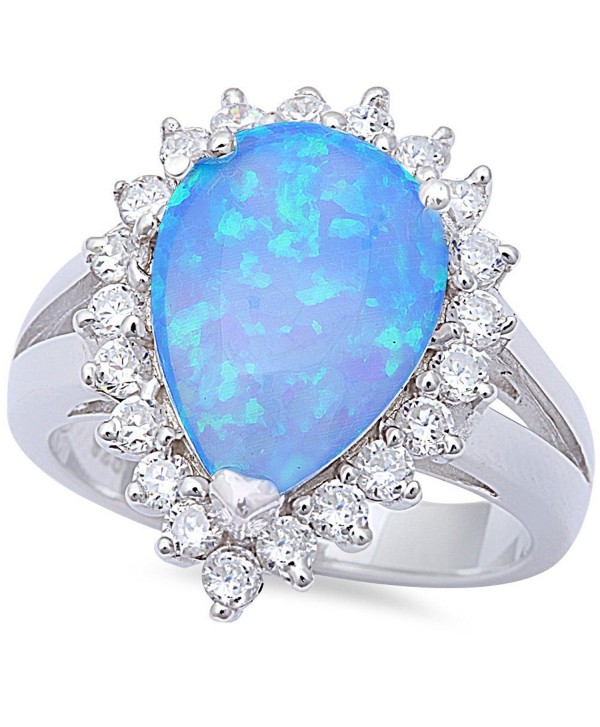 Pear Shape Lab Created Blue Opal & Cz .925 Sterling Silver Ring Sizes 6-10 (7) - CU11PBP8QMP