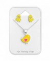 925 Sterling Silver Yellow Chick Necklace & Baby Chick Stud Earrings Set 28976 - CU12LJEJ7PV