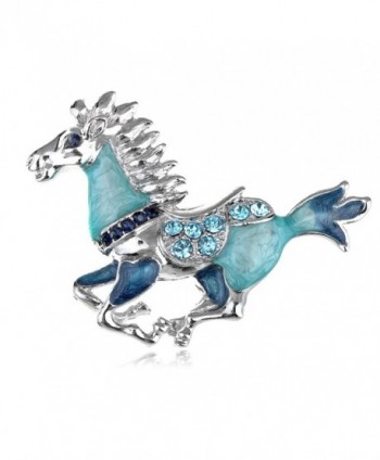 Alilang Womens Silver Tone Blue Rhinestones Horse Stallion Brooch Pin - CL113T29E3R