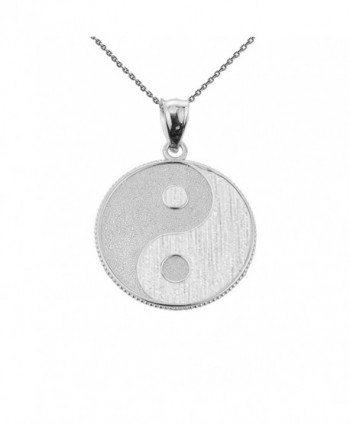925 Sterling Silver Milgrain-Edged Satin Finish Charm Yin and Yang Pendant Necklace - CF12NT01OG7