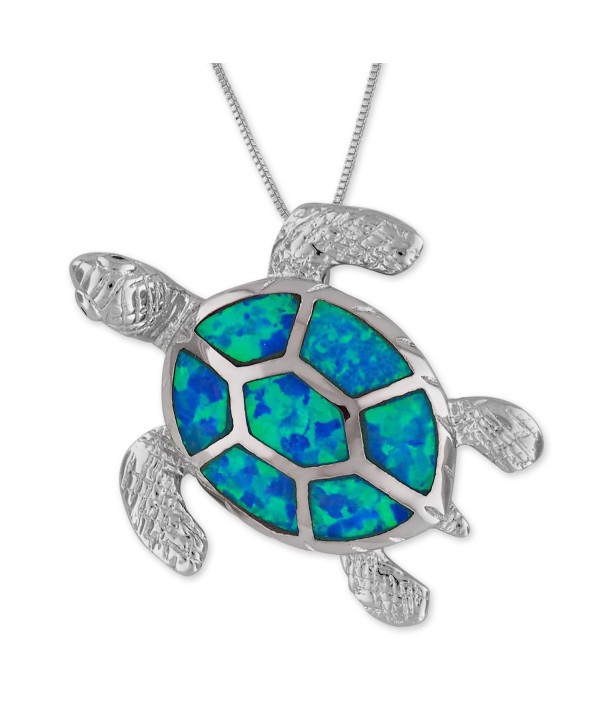 Sterling Silver Synthetic Blue Opal Turtle Pendant Necklace- 18" - CP1295WK5K5