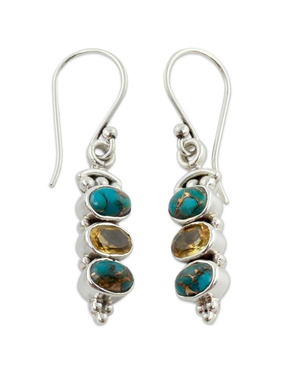 NOVICA Citrine and Reconstituted Turquoise Stone .925 Sterling Silver Earrings- 'Golden Mystique' - CB127W2LLBR