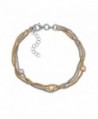 Layered Three Strand Three Tone Gold Silver and Rose Gold Popcorn Chain Bracelet Adjustable Length - CE11LOWW355