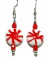 Red & White Glass Peppermint Candy Christmas Dangle Earrings (H348.) - C3184R9AIS4