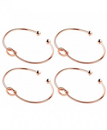 Casoty Love Knot Bangle Bracelet Simple Cuffs Bracelet for Women Girls Stretch Bracelets - Set of 4 - Rose Gold - CC17Z7QKR6T