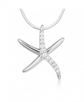 925 Sterling Silver Cubic Zirconia CZ Starfish Pendant Necklace- 18 inches - Nickel Free - CA126H3F5MD
