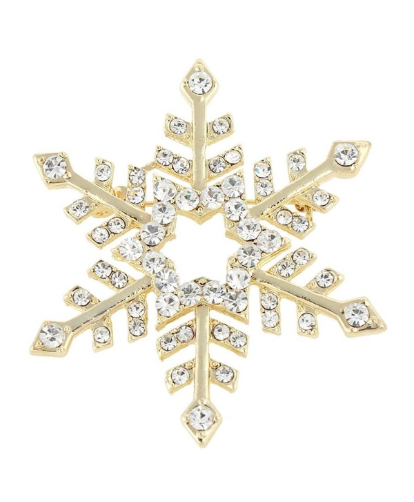 EVER FAITH Austrian Crystal Elegant Winter Snowflake Star Brooch Pin Clear - Gold-Tone - CC11QHTURXZ