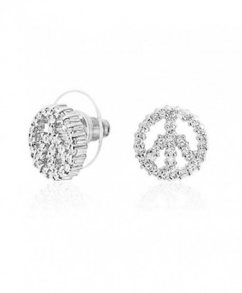 Bling Jewelry Clear CZ April Birthstone Peace Sign Stud earrings Rhodium Plated Brass 11mm - CZ11CZFSTD5