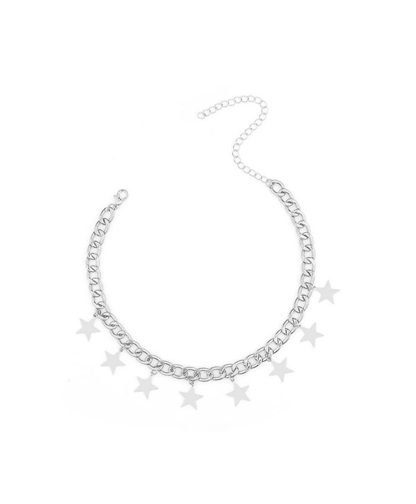 CrazyPiercing Dangling Stars Choker Necklace Curb Link Chain for Women - Silver - CH185HUXT63