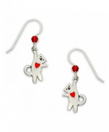 Red Heart "Arnie" Hanging Cat Dangle Earrings Made in the USA by Sienna Sky 977 - CT11BQVOSQL