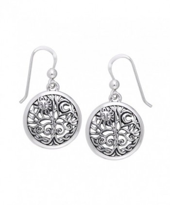 Ancient Tree of Life with Sun and Moon Symbol Round Filigree Sterling Silver Earrings - CI112EEUPU7