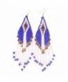 Triangle Royal Pyramid Small Beaded Long Tassel Dangle Hook Earrings - Blue - CH11LSFAVUL