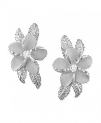 Sterling Silver Plumeria Maile Leaf Earrings - CV11ND0ANMF
