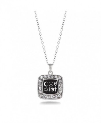 CoExist Belief Charm Classic Silver Plated Square Crystal Necklace - CQ11MCHVG31