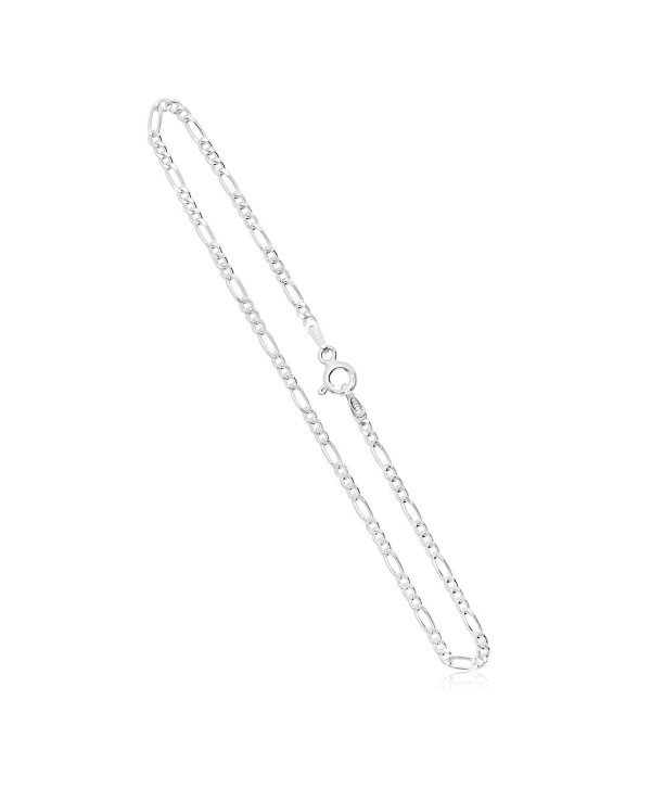 Sterling Silver Figaro Link Chain Bracelet Ankelet 2mm Italian - C3119Z4VXJL