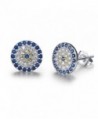 Round Blue Evil Eye Stud Earrings Sterling Silver 925 Eardrop Cubic Zirconia Gemstone Charms 9x9mm - Rhodium - C212O5POHQ8
