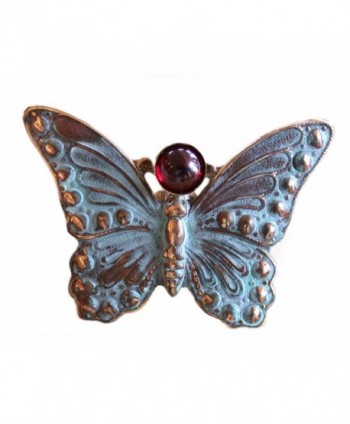 Verdigris Patina Butterfly Pin - Garnet - CI1170ZG0F9