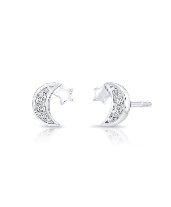 Tiny Sterling Silver Little Moon and Star Stud Earrings with Cubic Zirconia - CE185G5TXS5