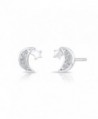 Tiny Sterling Silver Little Moon and Star Stud Earrings with Cubic Zirconia - CE185G5TXS5