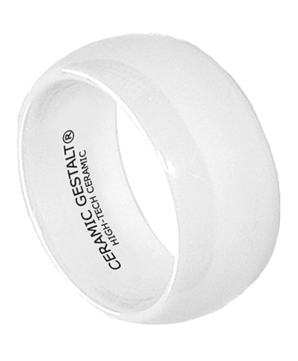 White Ceramic Ring by CERAMIC GESTALT - 10mm Width. Domed & Polished Design (Avail. Sizes 5 to 14). - CS119SH1SV3
