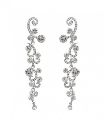 EVER FAITH Bridal Flower Wave Austrian Crystal Dangle Earrings - Clear Silver-Tone - C411IL6WT5V