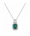 Jewelili Sterling Silver Octagon Created Emerald with Created White Sapphire Halo Pendant Necklace- 18 - CD18550RKDE