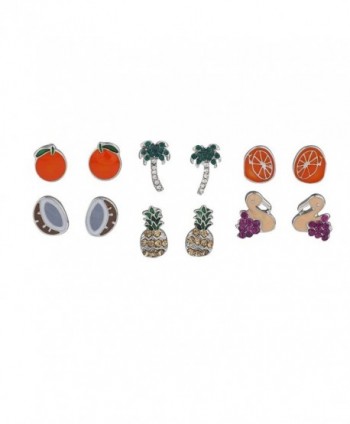 Lux Accessories Silvertone Tropical Vacation Summer Multiple Stud Earring Set - CH17YHQ5YNS