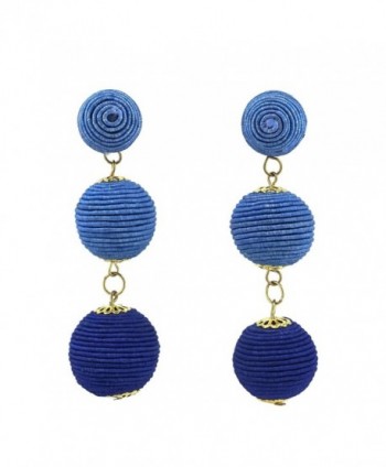 Ombre Triple Thread Ball Dangle Stud Earrings - Blue - CG183S2M2R9