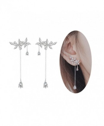 FarryDream 925 Sterling Silver Leaves Wrap Earrings Crawler for Women Dainty Flowers Threader Tassel Chain - CY180MG7SH5