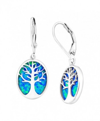 Tree of Love Created Blue Opal Cutout Drop Earrings in Sterling Silver - CY12MX3Z93F