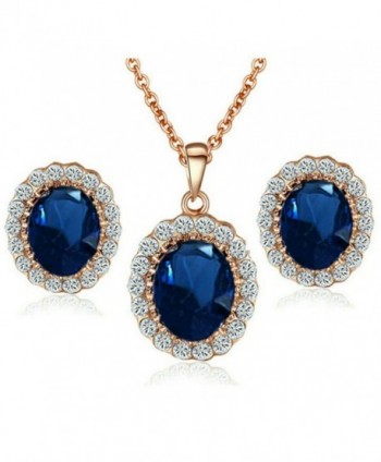 Yoursfs Sapphire Jewelry Set Kate Middleton Style Rose GP Royal Blue Stud Earring and Necklace Set - CQ11QGO0LRD