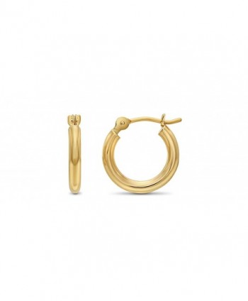 14k Yellow Gold Classic Shiny Polished Round Hoop Earrings- 2mm tube - CI12MZOWVYA