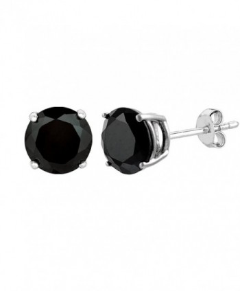 Sterling Silver Rhodium Finish Black Round Cubic Zirconia Stud Earring - CM11QLMBB8D