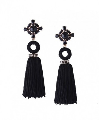 Solememo Vintage Drop Dangle Earrings Rhinestone Ethnic for Women Jewelry Tassel Long Earrings - Black - CX182L95KUA